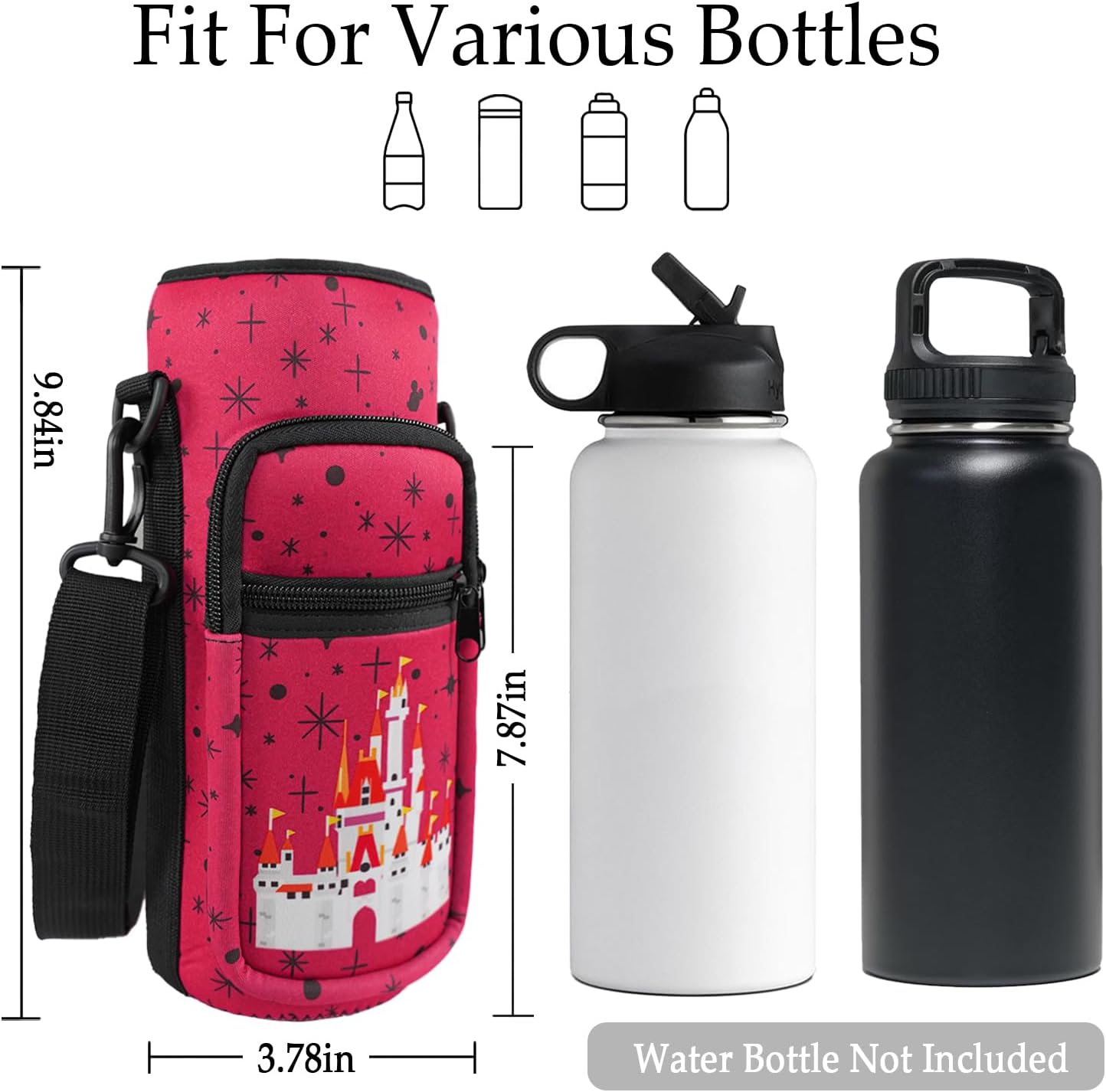 Water Bottle Carrier Bag 25oz/32oz Water Bottle Pouch Holder Adjustable Shoulder Strap Neoprene Water Bottle Sling Bag with Phone Pocket Insulated Tumbler Accessories for Walking