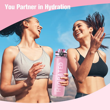 Sahara Sailor Water Bottle 32oz, Durable and Leakproof Water Bottles Motivational with Time Marker, Tritan, BPA Free, Wide Mouth with Easy Clean Brush for Gym, Travel, Home, School, Office (1 Bottle)