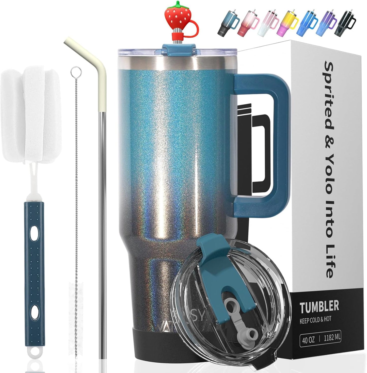 40 oz Tumbler with Handle,Tumbler with Lid and Straw,Double Wall Insulated Cup Stainless Steel Travel Mug(Cold for 34 Hours),Water Bottle for Iced Tea,Coffee,Cold Beverages(Purple)
