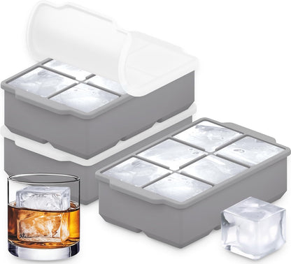 KitchFort Large Silicone Ice Cube Tray (2-Pack), Easy Release 2" Big Ice Cubes - Cocktail, Whiskey Ice Cubes Mold - Ice Trays for Freezer with Lid - Stackable Silicone Ice Tray - Black