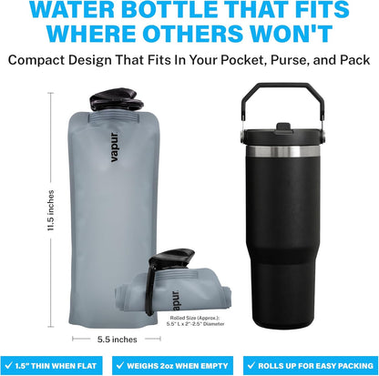 Vapur Collapsible Water Bottle with Carabiner - 34oz (1L), Night Blue - Flexible and Lightweight Water Bottle for Travel, Concert, Hiking, and Outdoor Adventures - BPA-Free, Dishwasher-Safe, Freezable