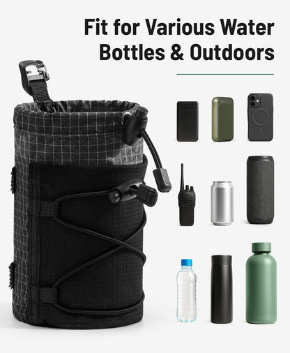 Water Bottle Holder Pouch with Hook Buckle, Backpack Water Bottle Holder Mesh Bag Carrier Fits for 8-24oz Bottles for Hiking, Running, Travel, Outdoor Backpack Accessories & Attachments