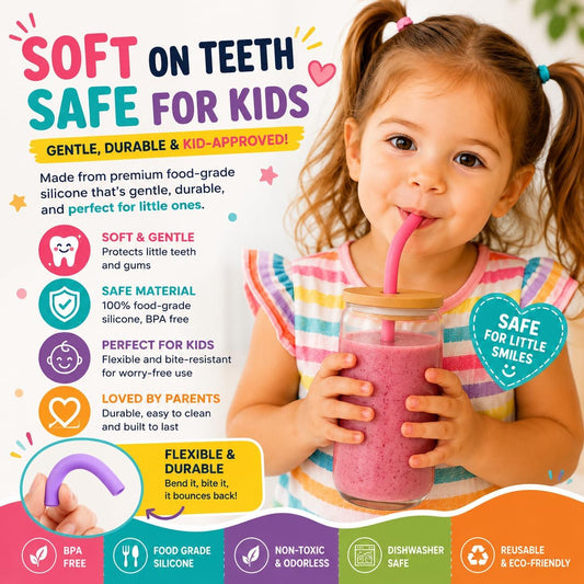 Reusable Silicone Straws for Tumblers, Smoothies & Kids Drinks – 15 Pack Flexible BPA-Free Drinking Straws with 2 Cleaning Brushes – Soft on Teeth & Lips – Fits 20oz & 30oz Tumblers