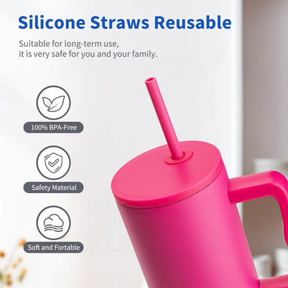 Reusable Silicone Straws for Stanley/Simple Modern 40 oz Tumbler, 12.2 Inch Extra Large Rubber Drinking Straws for 20/30/40/50/64 oz Tumbler, Cleaning Brush