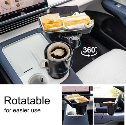 Car Large Cup Holder Expander, 5-in-1 Cupholder Extender with Phone Holder & Swivel and Detachable Snack Food Tray Table for Eating, Travel Essentials for Road Trips for Driver. Model C