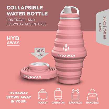 HYDAWAY 25oz Collapsible Travel Water Bottle - BPA-Free, Leakproof, Lightweight, Space-Saving - Perfect for Hiking, Travel, and All-Day Hydration