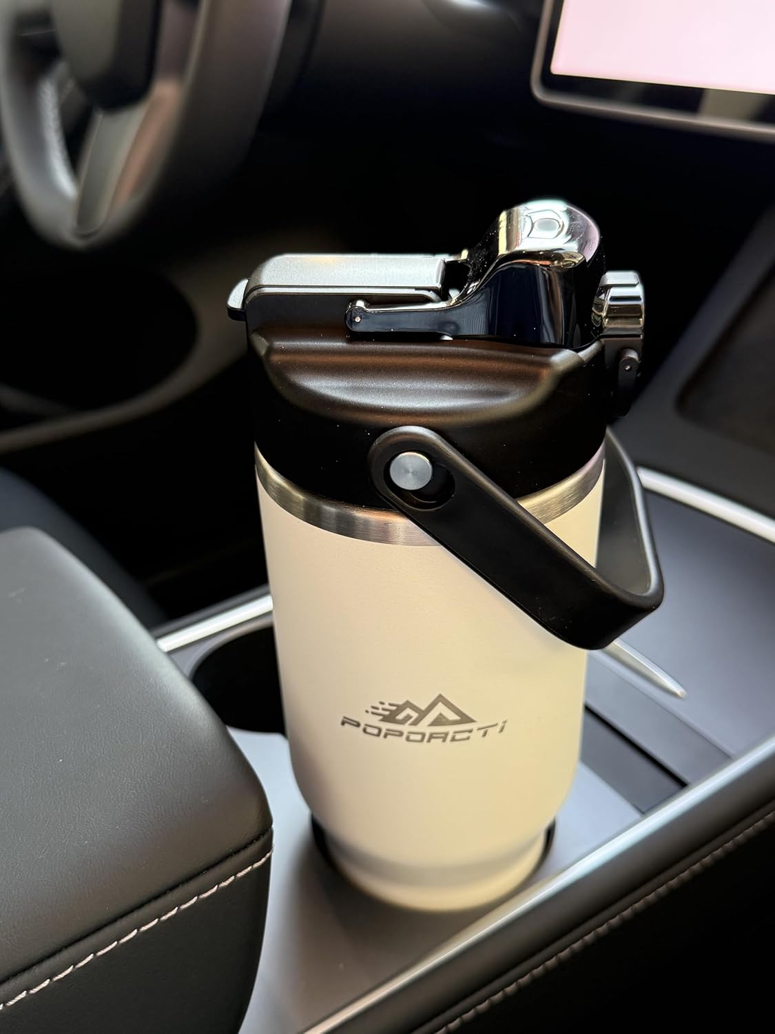 Insulated Tumbler,34 oz Stainless Steel Water Bottle, BPA-Free, Double-Walled Vacuum, Flip Straw for Travel, Keeps Drinks Hot & Cold for 12 Hours,For Outdoors Car Gym Office (White)