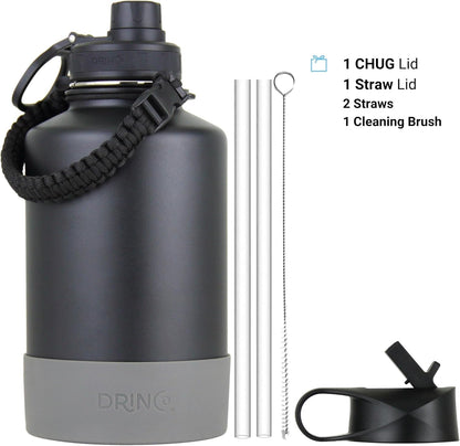 Drinco Stainless Steel Water Bottle Spout Lid Vacuum Insulated Double Wall Water Bottle Wide Mouth (40oz 32oz 22oz 18oz 14oz) Leak Proof Keep Cold Sport Camping Hiking (22 oz, 22oz Black)