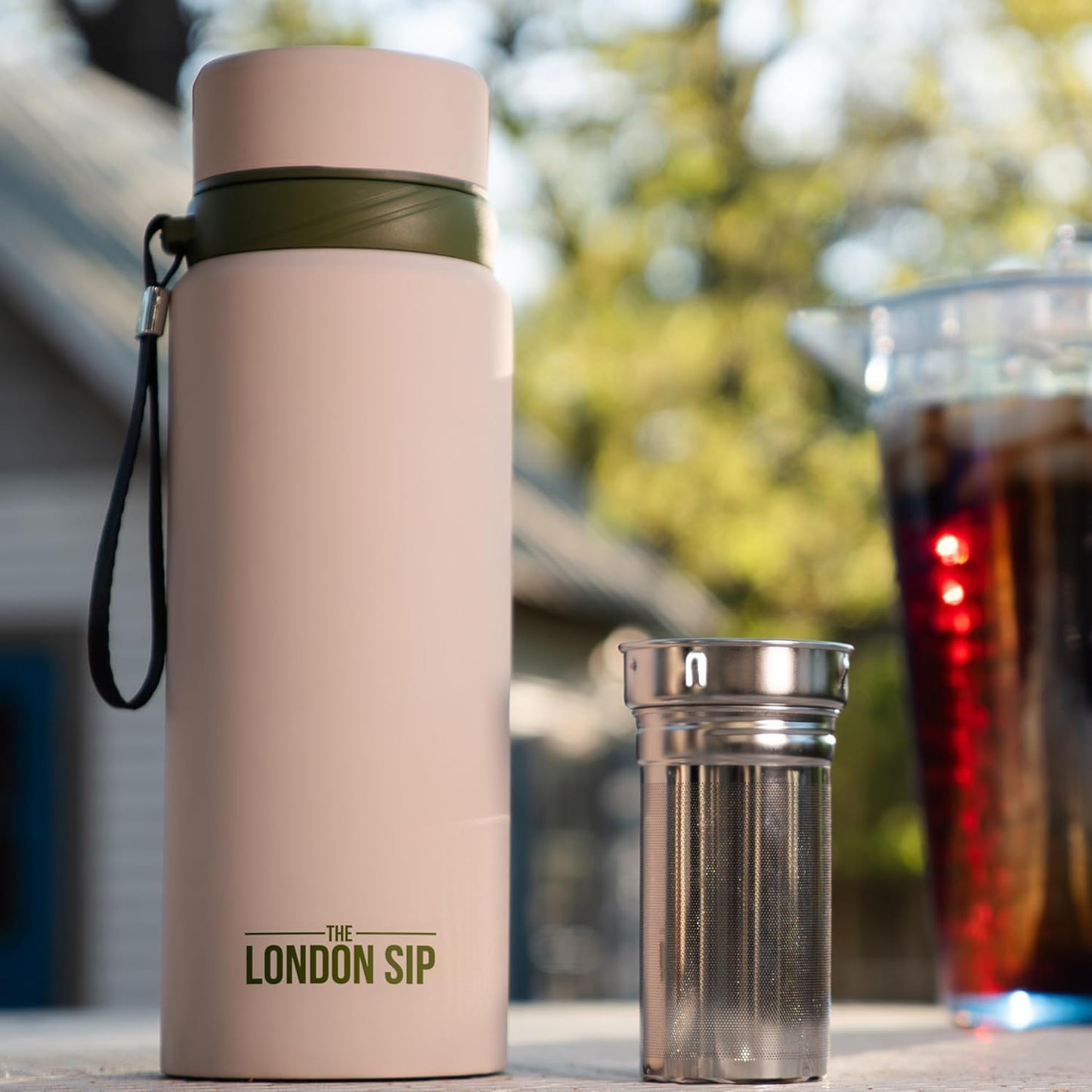 London Sip 25 oz Multi-Function Travel Mug and Tumbler Tea Infuser Water Bottle Fruit Infuser Flask Hot and Cold Double Wall Stainless Steel Coffee Thermos, Cosmic Silver