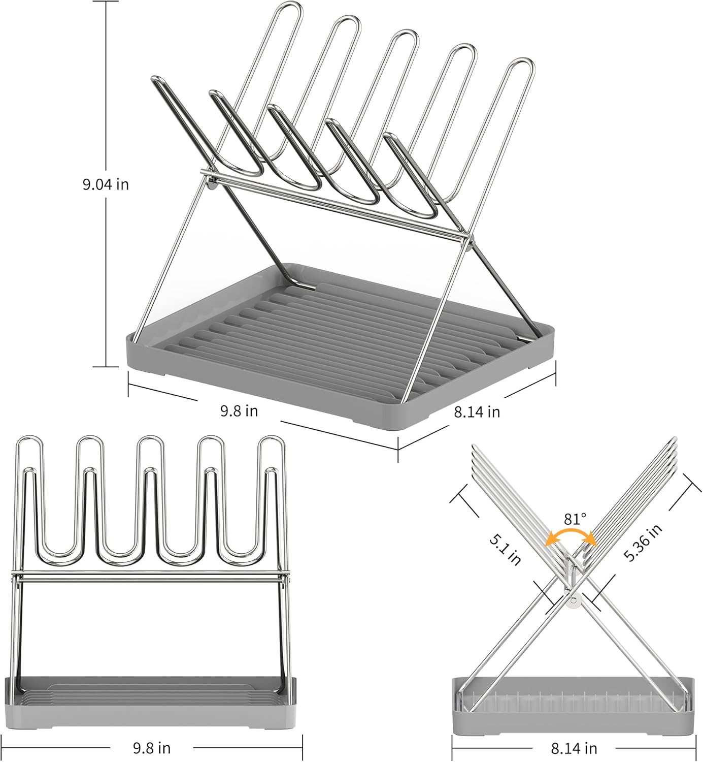 Bottle Drying Rack, Stainless Steel Foldable Water Bottle Drying Rack Organizer with Drain Tray for Baby Bottles, Cups, Mugs and Glass, Baby Bottles Dryer Countertop, Stainless Steel