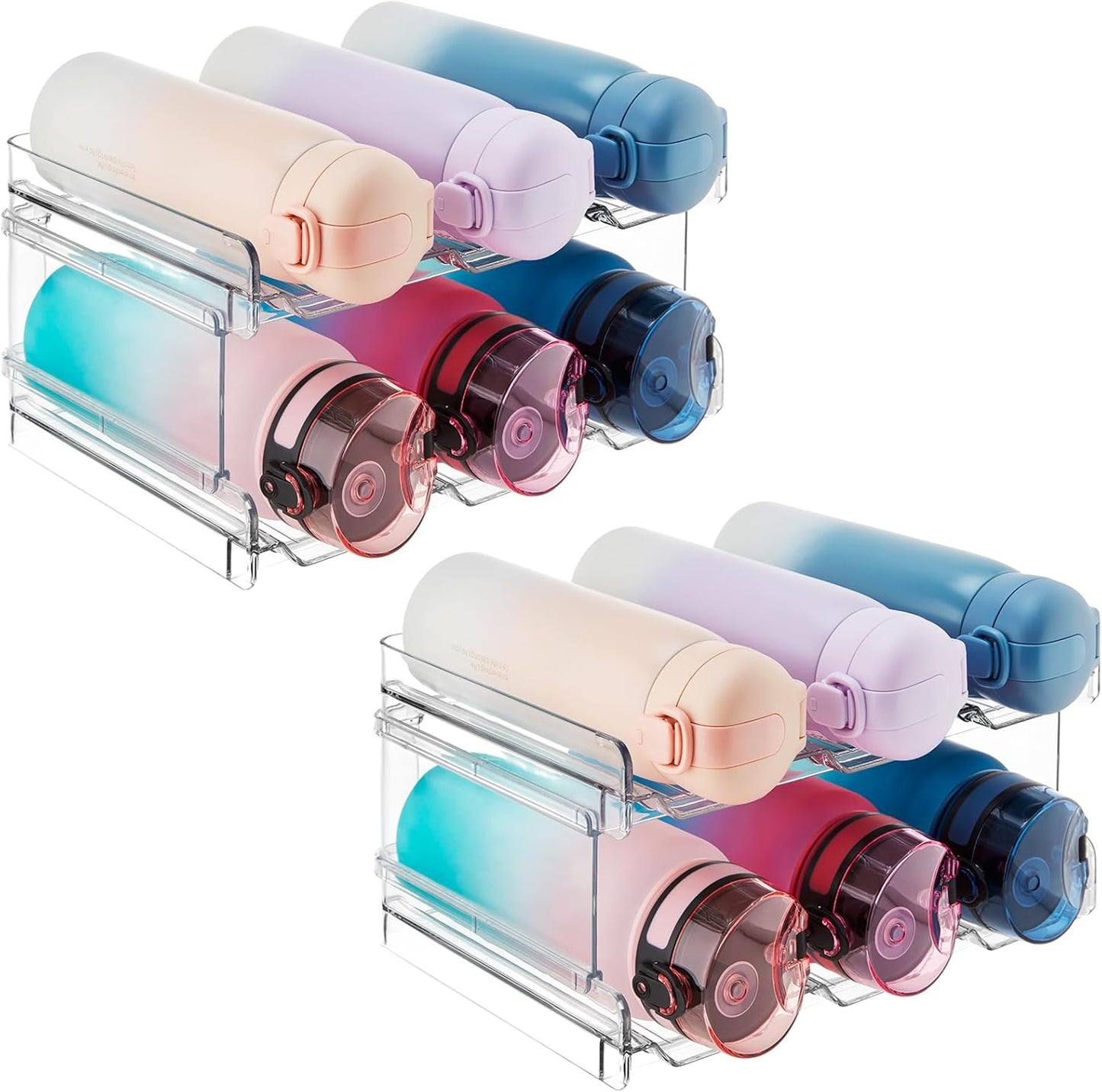 Lifewit 2 Tier Stackable Water Bottle Organizer for Cabinet, Plastic Bottle Holder Fits 6 Bottles/Tumblers up to 3.8" Diameter for Pantry/Countertop/Cupboard, 28 x 19 x 15 cm/11 x 7.5 x 5.7"
