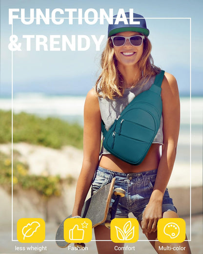 Tuwubi Crossbody Bags for Women, Sling Bag for Men, Small Hiking Backpack Anti Theft Lightweight for Outdoors Travel (M, Black)