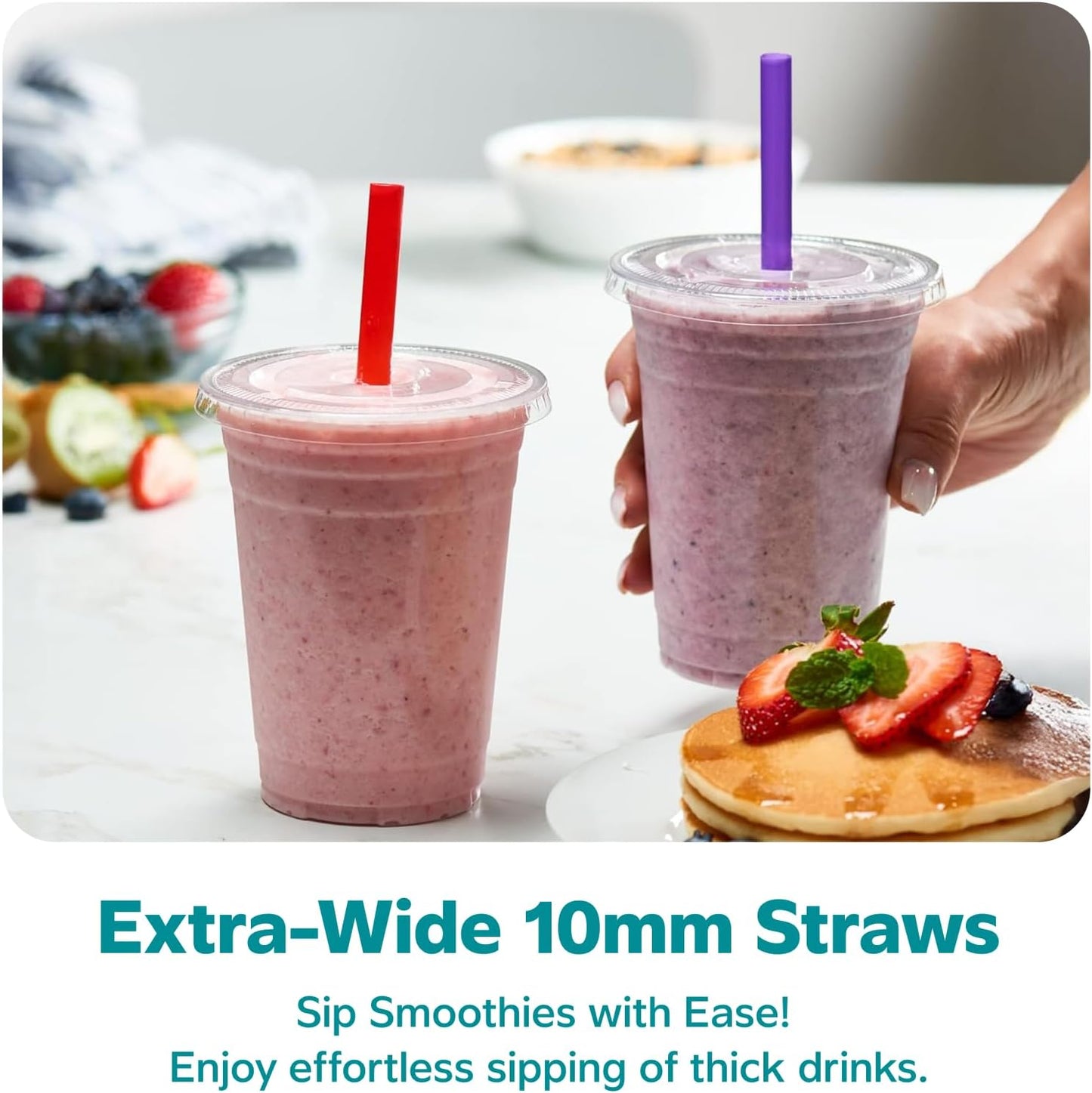 GUSTO [24 oz. - 100 Count Clear Cups with Flat Lids & Straws - Disposable Clear Drinking Cups for Iced Coffee, Cold Drinks, Milkshakes, and Smoothies - Formerly Comfy Package
