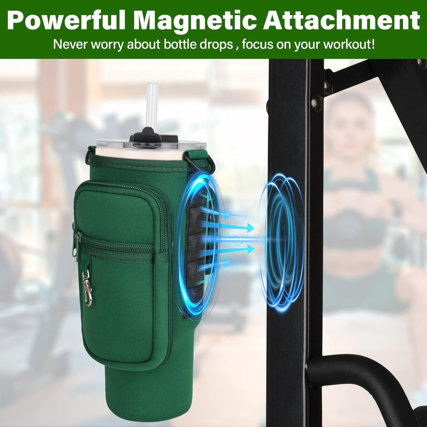 Magnetic Water Bottle Carrier Bag Compatible with Stanley/Meoky 40 oz Tumbler with Handle,Water Bottle Holder Pouch with Adjustable Shoulder Strap & Phone Pocket Fits for Stanley Cup Accessories