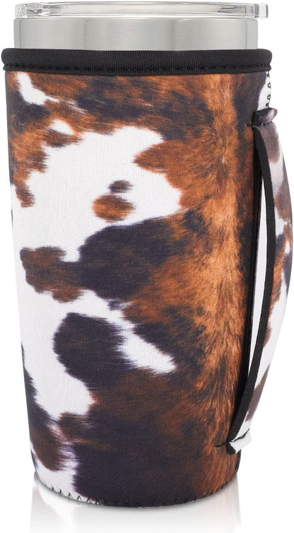 Reusable Iced Coffee Cup Sleeve Neoprene Insulated Sleeves Cup Holder with handle Idea for 30oz - 32oz Tumbler Cups, Protein Shake Bottles(Only Cup Sleeves), Black - Colors B