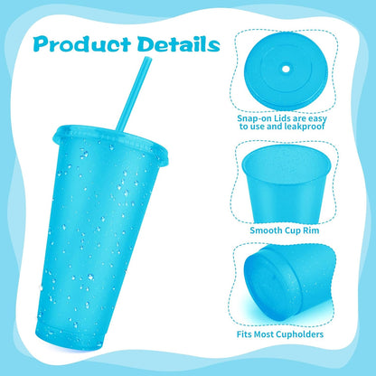 Hxezoc 16-Piece Reusable Cups with Lids and Straws, 24 oz Glitter Plastic Tumbler Iced Coffee Cups Travel Mug Cup for Smoothie Juices Beach or Bachelor Party (Black)