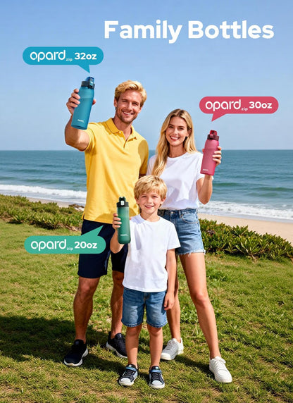 Opard Zip 32oz Plastic Water Bottle Dishwasher Safe, Leakproof Flip-Top Lid, BPA Free Tritan, Wide Mouth Reusable Sports Water Bottle for Gym Hiking Commuting Outdoor Travel and School