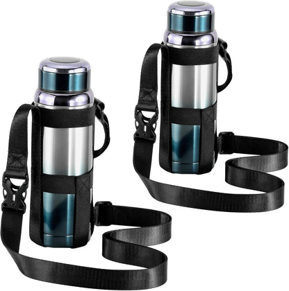 Nuovoware Water Bottle Holder With Strap, 2 Pack Elastic Water Bottle Sling Bag for 20-40 Oz, Lightweight Crossbody Bag With Shoulder Strap for Walking Hiking Camping Traveling, Black+Black