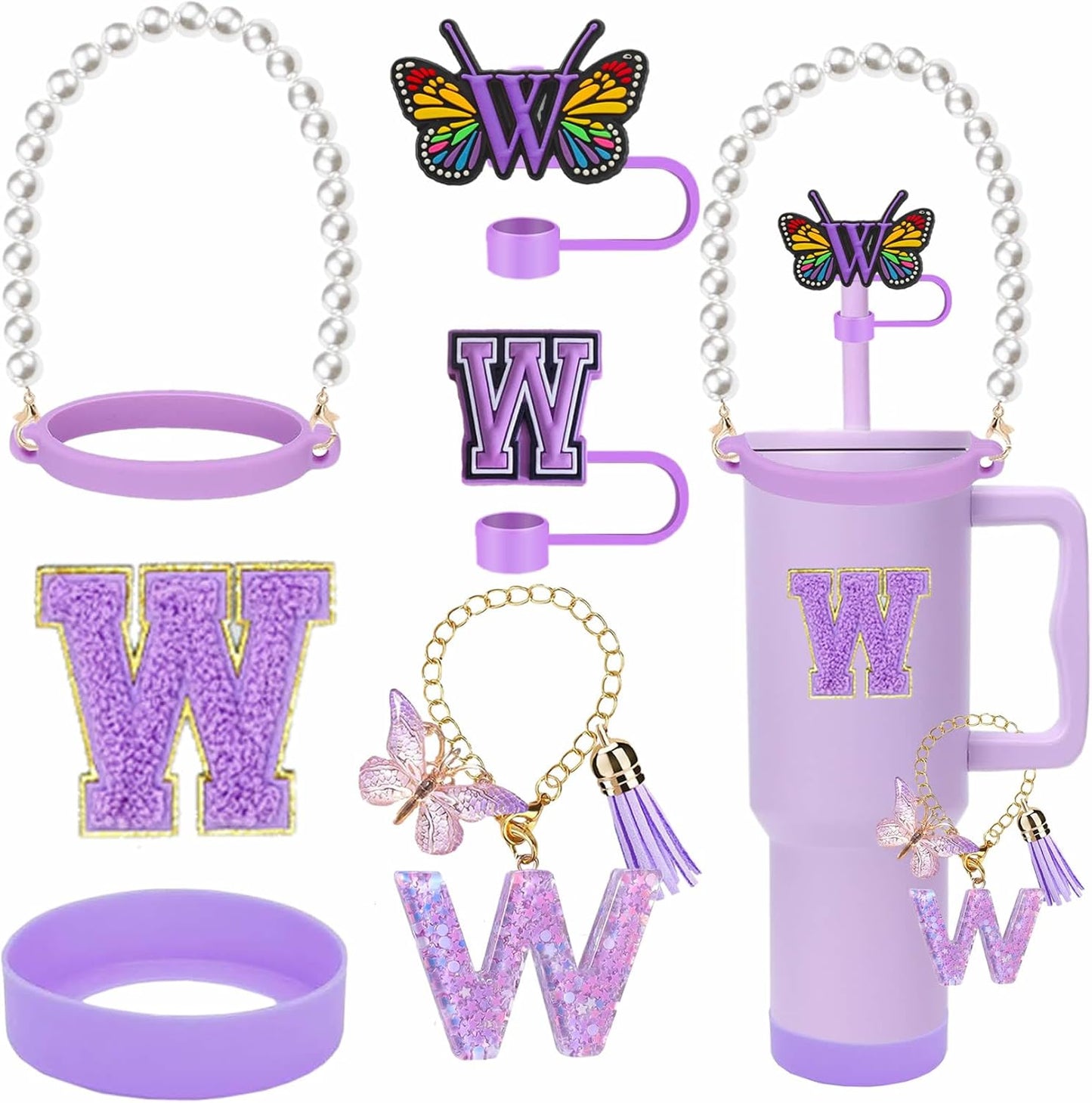 7pcs Cup Accessories for Stanley 30/40oz Tumbler, Handle Strap, Straw Cover, Silicone Boot, Letter Charm Stickers