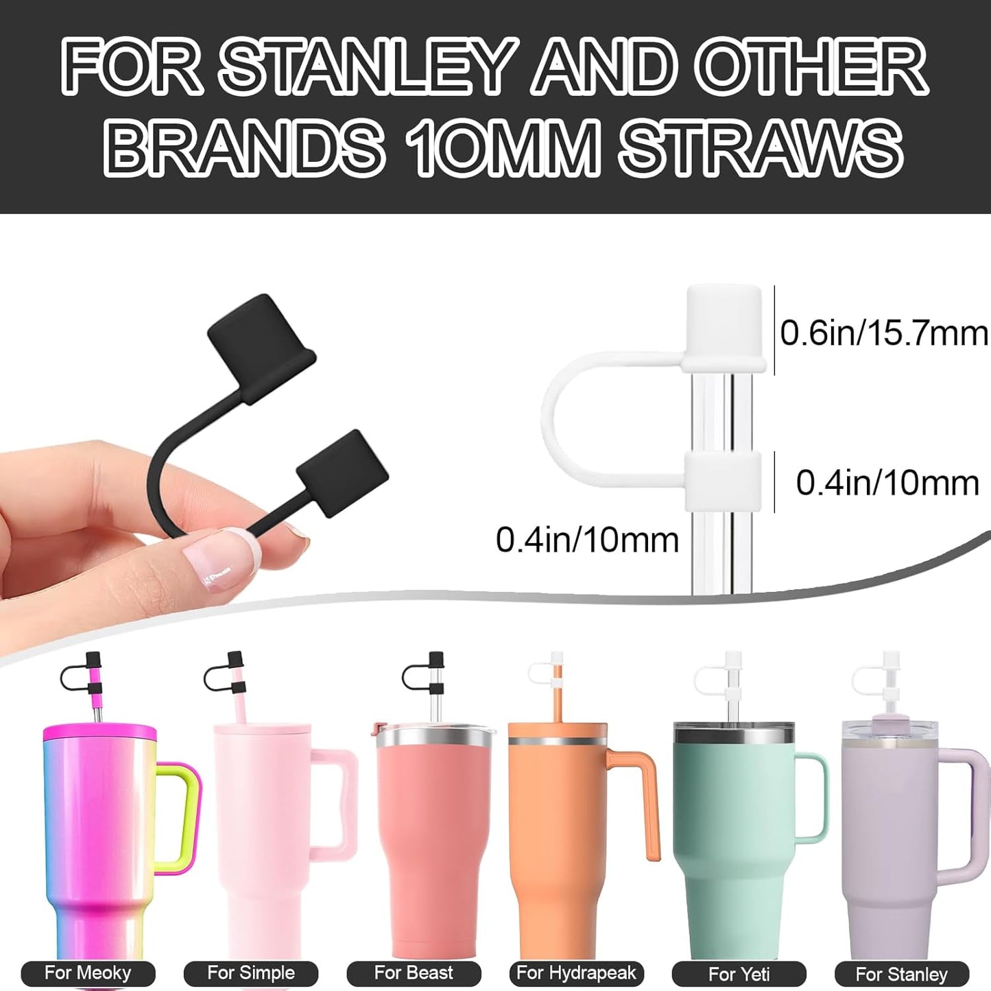 7Pcs Straw Cover Cap for Stanley Cup,Simple 10mm(0.4inch) Silicone Straw Toppers for Stanley 40&30oz Tumbler Accessories-Multicolor