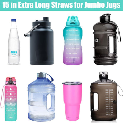 ALINK 15 inch Extra Long Reusable Silicone Straws, 4-Pack Flexible Straws for Stanley 40 oz Tumbler, 1 Gallon Water Bottles, 128 64 30 oz Jug Cup with Cleaning Brush