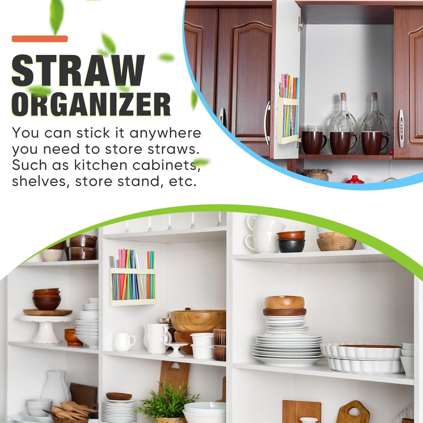 Qinyoung Acrylic Straw Holder for Cabinet Door with Double Sided Adhesive Tape Reusable Straw Organizer Tumbler Storage Kitchen Accessories Container for Counter Cupboard(Classic,Large,Transparent)