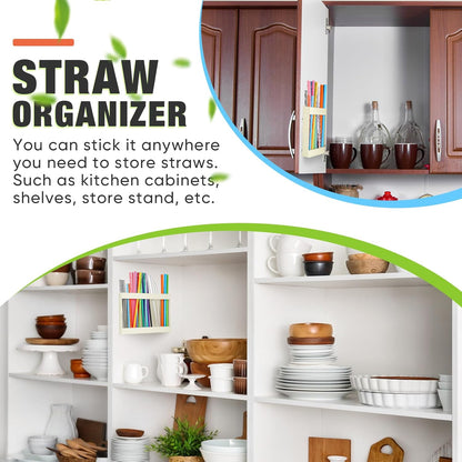 Qinyoung Acrylic Straw Holder for Cabinet Door with Double Sided Adhesive Tape Reusable Straw Organizer Tumbler Storage Kitchen Accessories Container for Counter Cupboard(Classic,Large,Transparent)