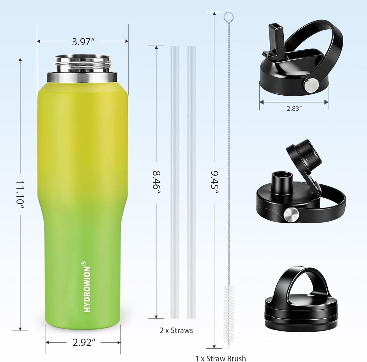 HYDROWION 32oz Stainless Steel Water Bottle(Cold for 48 Hrs, Hot for 24 Hrs),Double Wall Vacuum Insulated Water Bottle with Straw Lid, Spout Lid and Flex Cap, Fit in Any Car Cup Holder,Black