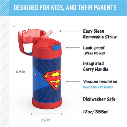 THERMOS FUNTAINER Water Bottle with Straw - 12 Ounce - Kids Stainless Steel Vacuum Insulated Water Bottle with Lid, Bluey - Colors A
