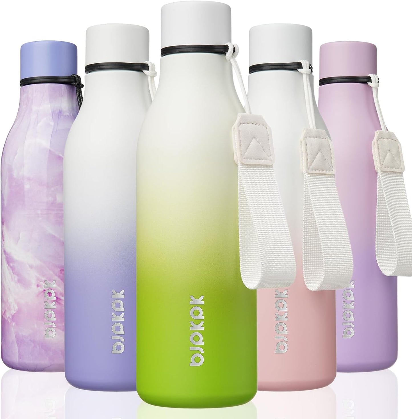 BJPKPK Insulated Water Bottles, 18 oz Stainless Steel Metal Water Bottle with Strap, BPA Free Leak Proof Jugs, Mugs, Flasks, Reusable Thermal Flasks for Sports & Travel, Black - Colors B
