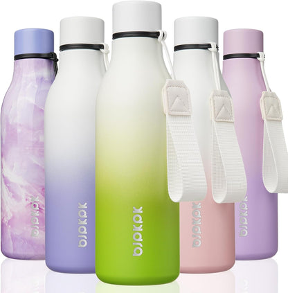 BJPKPK Insulated Water Bottles, 18 oz Stainless Steel Metal Water Bottle with Strap, BPA Free Leak Proof Jugs, Mugs, Flasks, Reusable Thermal Flasks for Sports & Travel, Black - Colors B
