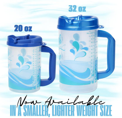 Plum Hill Hospital Cup with Lid and Straw, Large Water Cup with Straw and Handle, Hospital Mugs with Lid and Straw, 20 Oz Blue Medical Water Bottle, Clear Plastic Mug