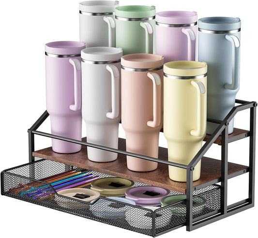 MOJOHAND Water Bottle Organizer for Full Stanley and Others' Large Tumbler Organization, Pantry Kitchen Organizers and Storage for Cup Accessories, Water Bottle Holder Wine Rack - 3 Tier Hold 12