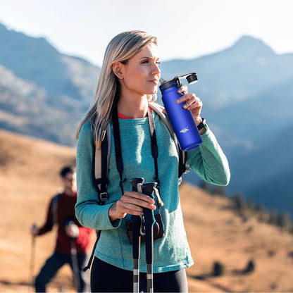 Membrane Solutions C3 Filtered Water Bottle, 32oz Stainless Steel Water Bottle with Replaceable UF+ACF Filter Cartridge, Portable Water Filter, Travel, Hiking & Camping for Drinking Water