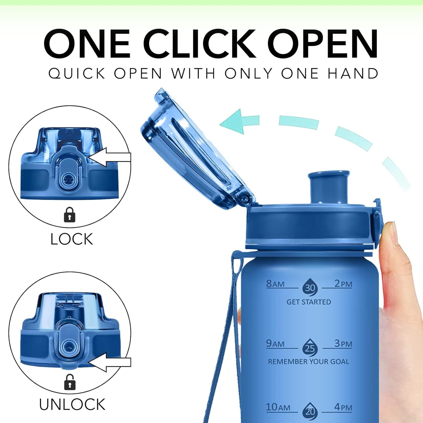32oz Water Bottle with Time Marker, Motivational Drinking Bottle with Strap, BPA-Free Leak-Proof, Encouraging Water Bottle Time to Drink Water for Gym School Office Travel