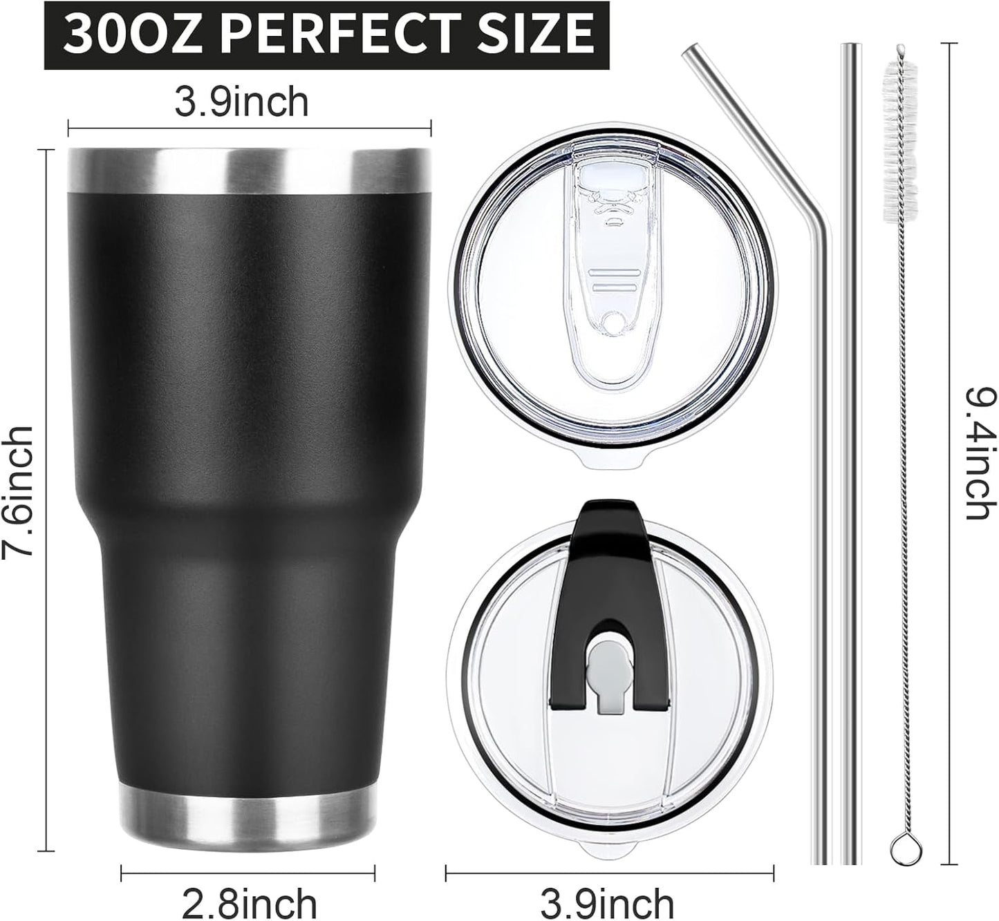 20oz Tumbler with Lid and Straw Double Wall Powder Coated Vacuum Insulated Coffee Tumbler Stainless Steel Insulated Travel Coffee Mug Spill-Proof Thermal Cup for Hot and Cold Beverage,Black