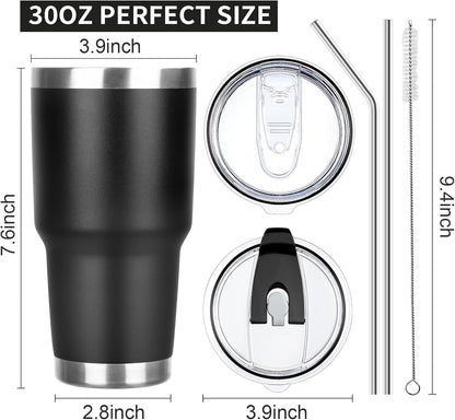 20oz Tumbler with Lid and Straw Double Wall Powder Coated Vacuum Insulated Coffee Tumbler Stainless Steel Insulated Travel Coffee Mug Spill-Proof Thermal Cup for Hot and Cold Beverage,Black