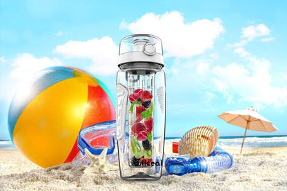 Fruit Infuser Water Bottle 32oz- Durable, Large - BPA Free Tritan, Flip Lid, Leak Proof Design - Sports, Camping