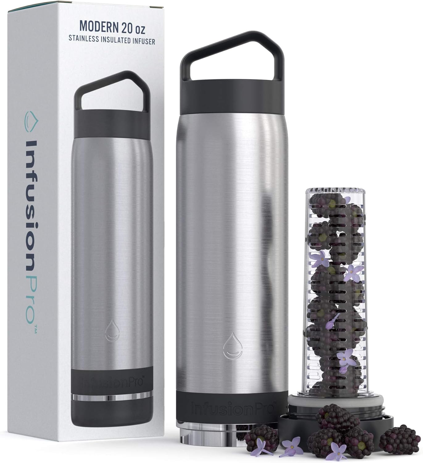 Infusion Pro Fruit Infuser Water Bottle with Straw Lid (32 oz) Stainless Steel Vacuum Insulated : 50 Recipe Fruit Infusion eBook : More Flavor : Easy Cleaning : Great Gift