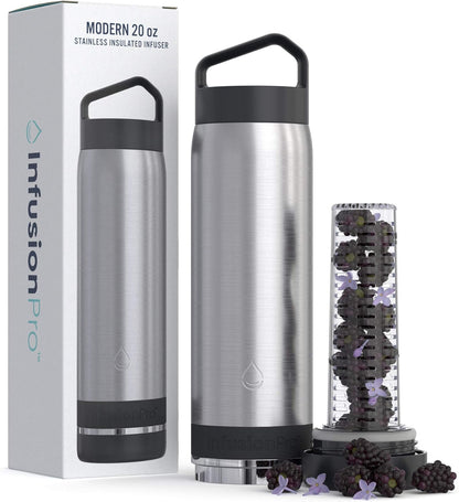 Infusion Pro Fruit Infuser Water Bottle with Straw Lid (32 oz) Stainless Steel Vacuum Insulated : 50 Recipe Fruit Infusion eBook : More Flavor : Easy Cleaning : Great Gift