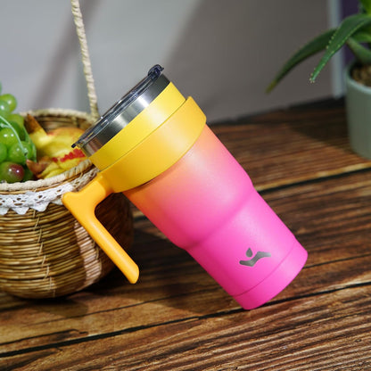 Konokyo 20 oz Tumbler with Handle and 2 Straw 2 Lid, Insulated Water Bottle Stainless Steel Vacuum Cup Reusable Travel Mug,Black