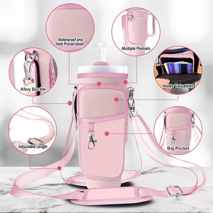 Stanley Carrier Bag for Stanley 40oz/30ozTumbler with Phone with 2 Adjustable Strap,3 Pockets Bottle Stanley Cup Carrier Bag & Case,Accessories for Hiking Travelling