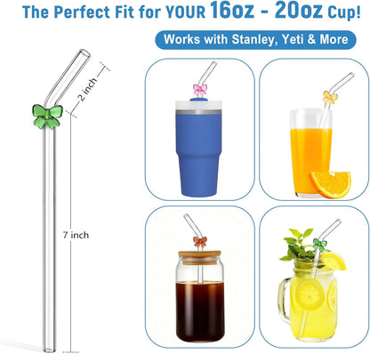 Borosilicate Glass Straws for 16 oz Tumbler, 9 inch 8mm BPA Free, Reusable Drinking Straws Clear Bent Skinny for Iced Coffee and Hot Drinks