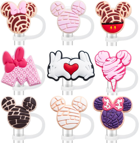 6PCS Straw Covers for Stanley Cup Tumbler 30 oz / 40 oz Leak Proof Straw Toppers 10mm Silicone Cute Straw Stopper Caps for Stanley Cup Accessories-Pink Mice