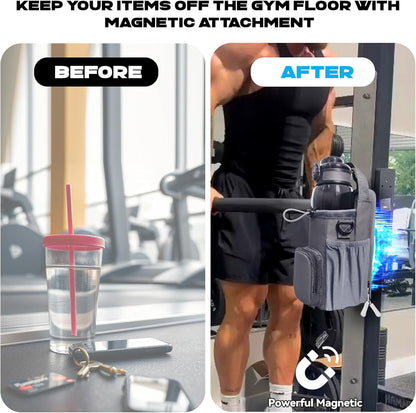 JACZZO Magnetic Gym Bag for Men and Women, Magnetic Water Bottle Holder for Gym, Small Gym Bag, Gym Gifts for Women and Men (Black, <40 OZ)