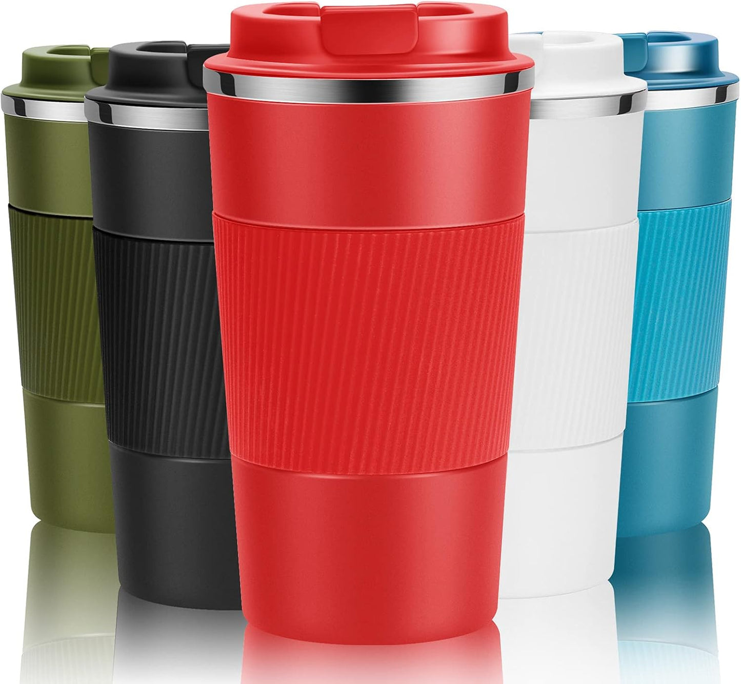 YINJOYI 12oz Travel Coffee Cups Insulated Tumbler Thermal Mug to Go with Lid Leak Proof Reusable Stainless Steel Coffee Mug Spill Proof for Hot and Iced Cold Drinks (Red, 380ml)