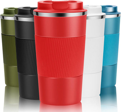 YINJOYI 12oz Travel Coffee Cups Insulated Tumbler Thermal Mug to Go with Lid Leak Proof Reusable Stainless Steel Coffee Mug Spill Proof for Hot and Iced Cold Drinks (Red, 380ml)