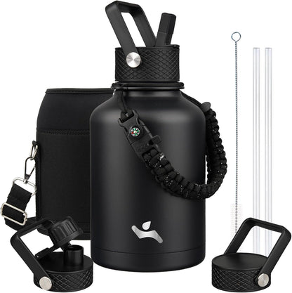 Konokyo 22oz Stainless Steel Bottles with 3 Lids Sport Insulated Water Bottle,Mint