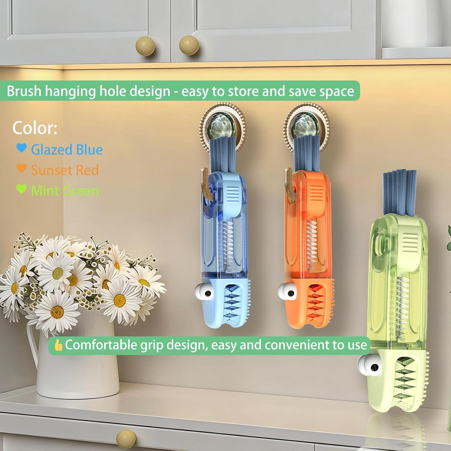 4 in 1 Cup Lid Cleaning Brush - Multifunctional Water Bottle Crevice Cleaning Brush, Portable Cup Lid Brush, Home Kitchen Crevice Brush Tools for Tiny Cup Lid Detail, Bottle Tight Spaces Cup (3 PCS)