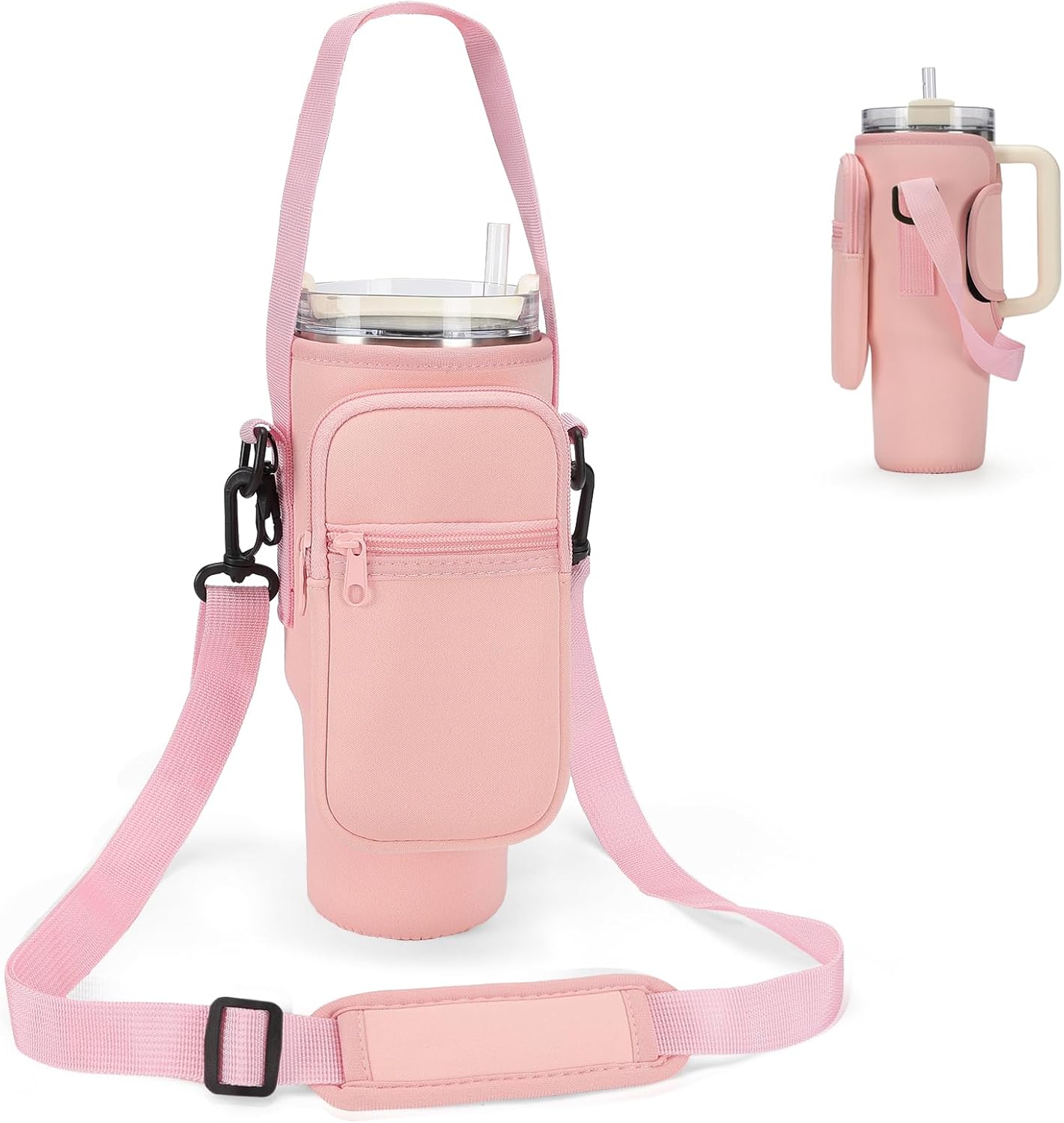 GOEWY Water Bottle Carrier Bag for Stanley 40/30 oz Tumbler with Phone Pocket Neoprene Water Bottle Holder with Shoulder & Handheld Strap Stanley Cup Accessories